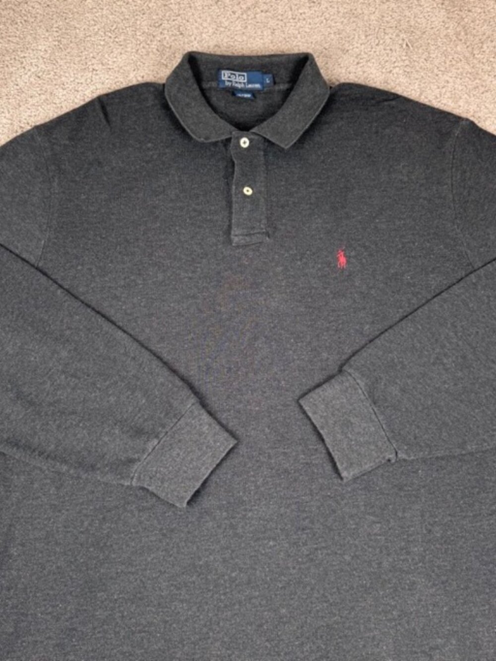 Polo Ralph Lauren Men’s Charcoal Grey Long Sleeve Polo Shirt Red Pony Size Large